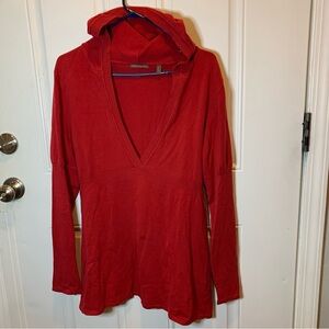 525 America Red Women's Deep V Neck Hooded Sweater Cardigan Pullover Size M